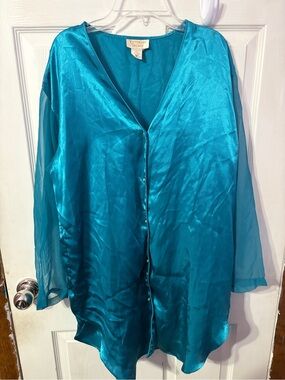 Victoria's Secret Teal Button-Front Sleep Shirt